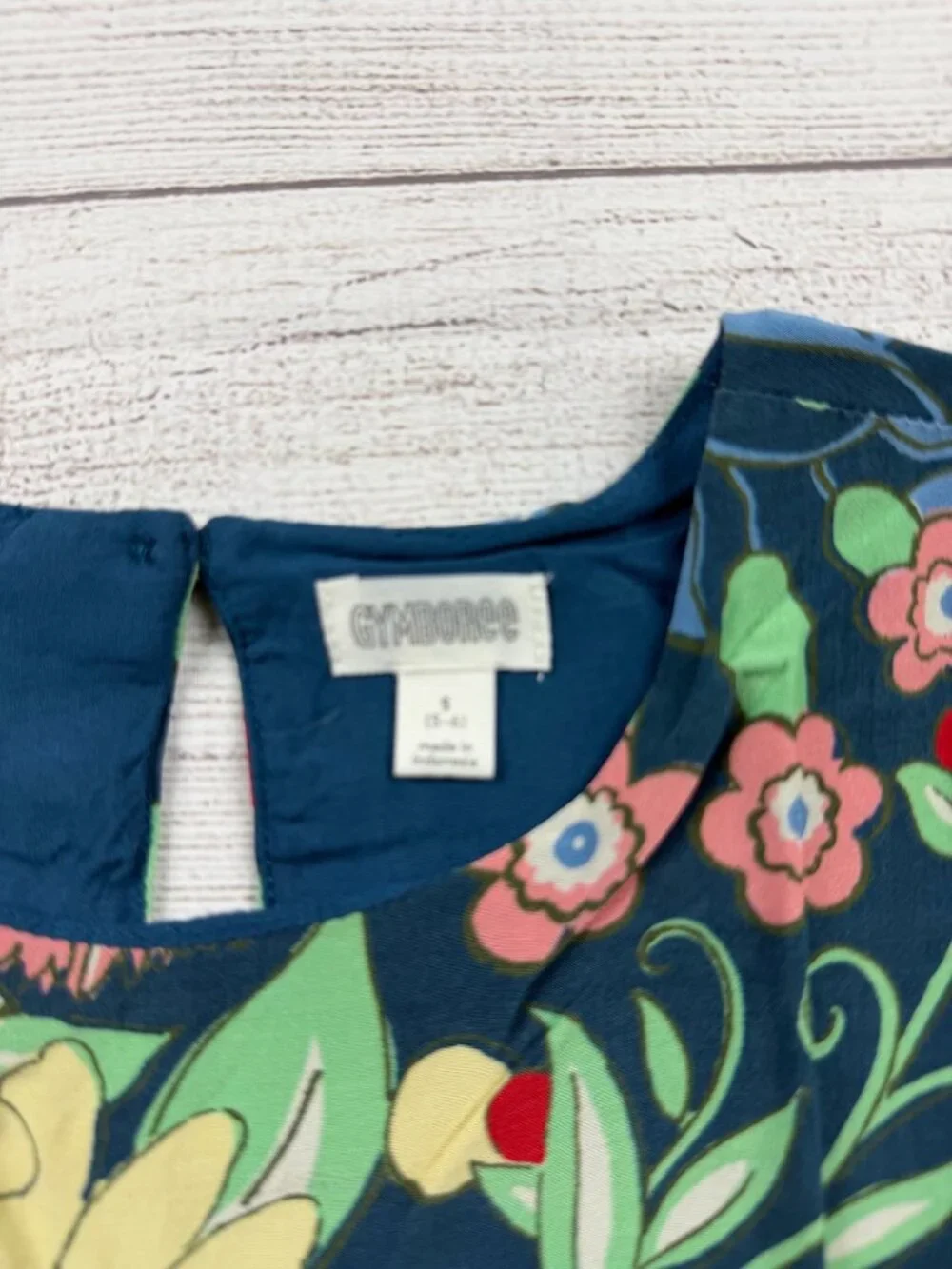 Gymboree Girls Floral Blue Short Sleeve Keyhole Back Dress S 5-6